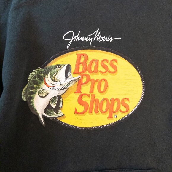Bass Pro Shops Hoodie Medium Black Johnny Morris Logo Fishing Outdoor Sweatshirt - Picture 3 of 5